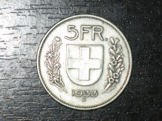 Moneda argint 5 franci Elvetia 1933 foto