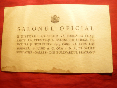 Invitatie la Slonul Oficial de Pictura si Sculptura 1945 , desen creion pe spate foto