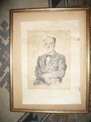 Litografie semata Steriadi 1944 -Autoportret ,dim.= 36x25,5 cm partea desen foto