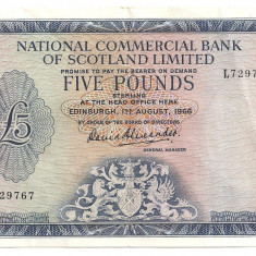 SCOTIA NATIONAL COMMERCIAL BANK OF SCOTLAND LIMITED 5 POUNDS LIRE 1966 XF