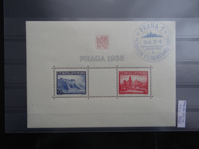 Bloc timbre Cehoslovacia-Ceskoslovensko-Praga 1938-stampilat