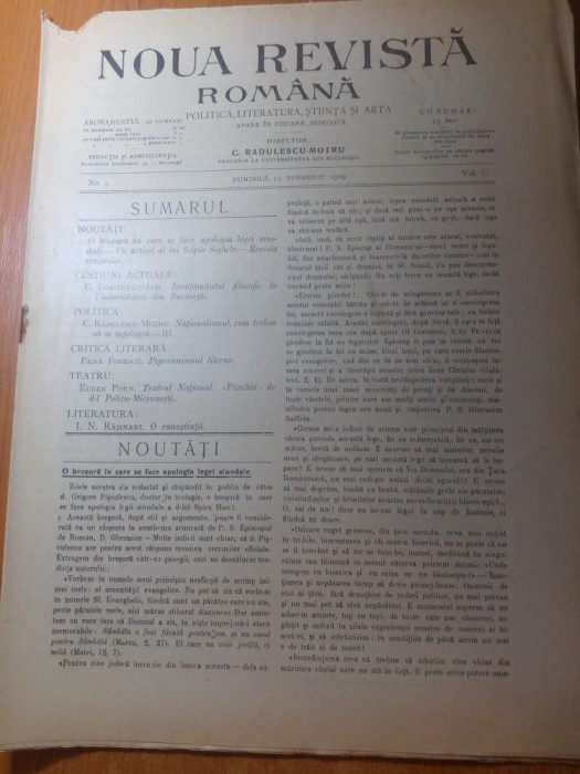 revista &quot;noua revista romana&quot; 15 noiembrie 1909-art. c. radulescu motru