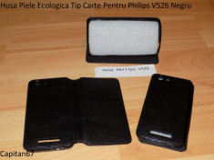 Husa Piele Ecologica Tip Carte Pentru Philips V526 Negru foto