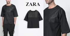 ZARA Black TAG, &amp;quot;Contrasting Faux Leather Shirt&amp;quot; Bluza Barbati, Marime L/XL foto