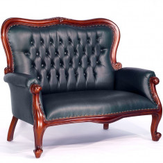 Sofa Chesterfield din lemn mahon cu tapiterie verde foto