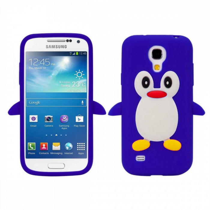 Husa silicon Samsung Galaxy S4 mini DARK BLUE PINGUIN + folie protectie