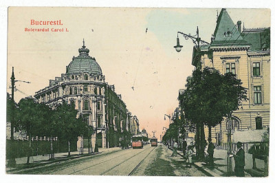 1253 - BUCURESTI, Carol I Ave. tramways - old postcard - used - 1907 foto