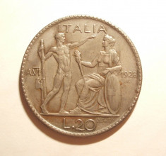 ITALIA 20 LIRE 1928 / MONEDA ESTE O REPRODUCERE / 17 GRAME foto