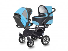 Carucior Pentru Gemeni MyKids Twinni Blue 3 In 1 foto