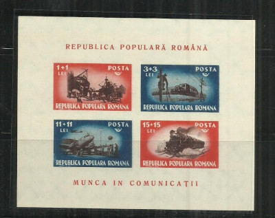 ROMANIA 1948 - MUNCA IN COMUNICATII, COLITA NEDANTELATA, MNH - LP 246 foto
