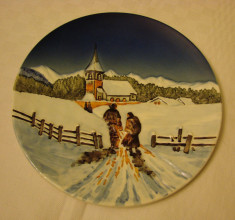 Farfurie mare decorativa din portelan german - peisaj de iarna foto