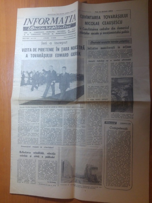 ziarul informatia bucurestiului 8 octombrie 1976-vizita presedintelui poloniei