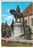 % carte postala (ilustrata)-CLUJ -Statuia lui Matei Corvin, Circulata, Printata