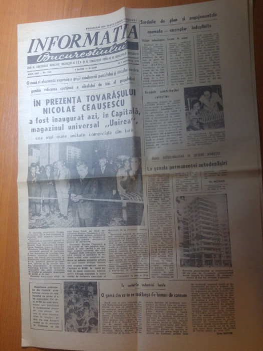 ziarul informatia bucurestiului 2 septembrie 1976-inaugurarea magazinului unirea