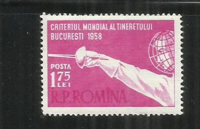 ROMANIA 1958 - CRITERIUL MONDIAL AL TINERETULUI LA SCRIMA, MNH - LP 453 foto