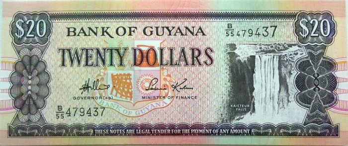 Bancnota exotica 20 DOLARI - GUYANA * Cod 830 = UNC