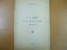 Ioan Filitti P. P. Carp de C. Gane recenzie Bucuresti 1937 foto