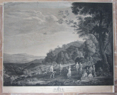 Claude Lorrain &amp;quot;The dancing shepherds&amp;quot; gravura veche 1784 foto