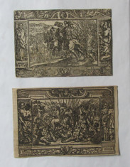2 xilogravuri vechi scene de lupta foto