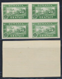 ROMANIA 1933 timbru GRATUIT gumat bloc 4 cu eroarea biciul lung tiraj 10 buc.