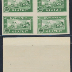 ROMANIA 1933 timbru GRATUIT gumat bloc 4 cu eroarea biciul lung tiraj 10 buc.