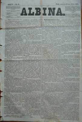 Ziarul Albina , nr. 95 , 1871 , Budapesta , in limba romana , Director V. Babes foto