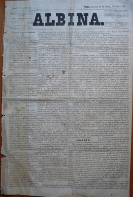 Ziarul Albina , nr. 53 , 1871 , Budapesta , in limba romana , Director V. Babes foto