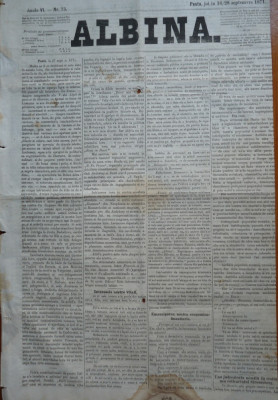 Ziarul Albina , nr. 75 , 1871 , Budapesta , in limba romana , Director V. Babes foto