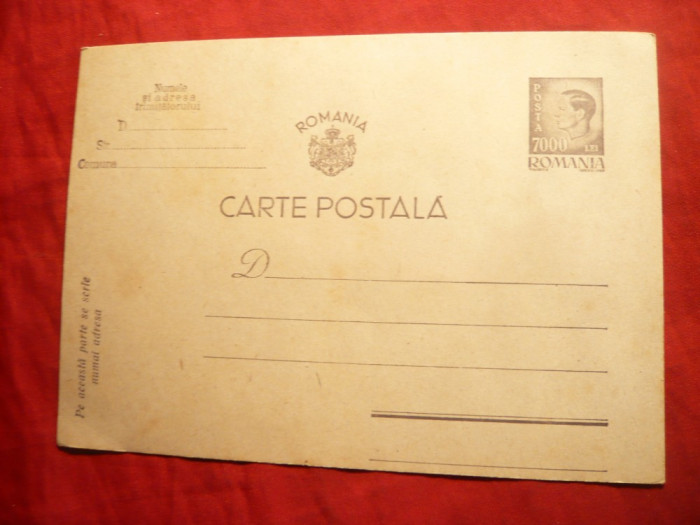 Carte Postala Mihai I , 7000 lei -1946 , necirculata