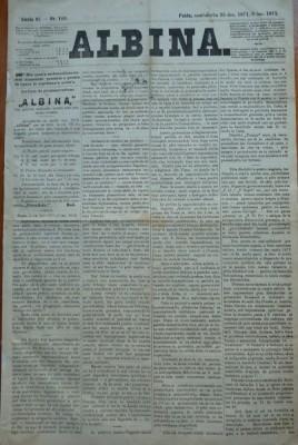 Ziarul Albina , nr. 105 , 1871 , Budapesta , in limba romana , Director V. Babes foto