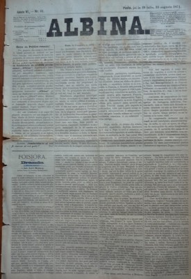 Ziarul Albina , nr. 61 , 1871 , Budapesta , in limba romana , Director V. Babes foto