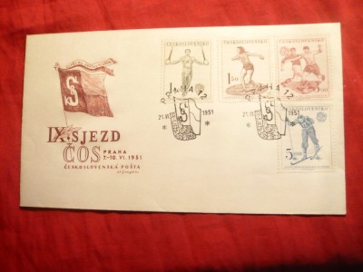 Plic FDC -Sport- Congres Sokol- 1951 Cehoslovacia , 4 val. foto