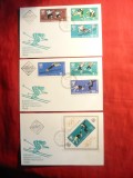 3 Plicuri FDC -Sport- Olimpiada Grenoble- 1968 Cehoslovacia , 6 val.+ Bloc