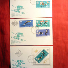 3 Plicuri FDC -Sport- Olimpiada Grenoble- 1968 Cehoslovacia , 6 val.+ Bloc