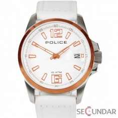 Ceas Police Lancer PL 12591JSSR-01 White Leather Strap Silver Dial and Gold IP Case Barbatesc foto