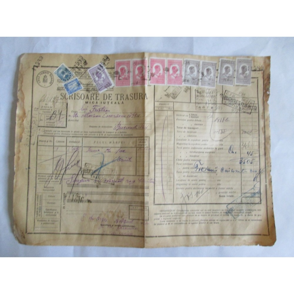 SCRISOARE DE TRASURA MICA IUTEALA CU 11 TIMBRE(FISCALE,STATISTIC