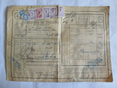 SCRISOARE DE TRASURA MICA IUTEALA CU 7 TIMBRE(FISCALE,AVIATIEI,STATISTIC) 1932 foto