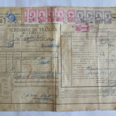 SCRISOARE DE TRASURA MICA IUTEALA CU 12 TIMBRE(FISCALE,AVIATIEI) 1932