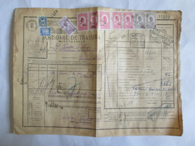 SCRISOARE DE TRASURA MICA IUTEALA CU 10 TIMBRE(FISCALE,STATISTIC,AVIATIE) 1932 foto