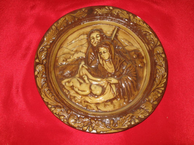FARFURIE DE COLECTIE, anii 1900, ceramica smaltuita, basorelief tema religioasa foto