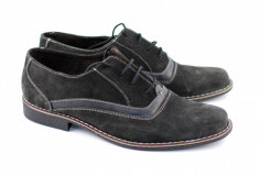 Pantofi barbati gri inchis din piele intoarsa cu suvite casual mas. 40 - LICHIDARE STOC! foto