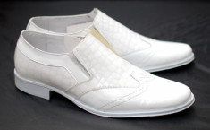 Pantofi eleganti barbatesti din piele naturala cu elastic (Alb) foto
