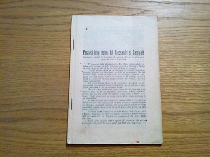 Paralela intre Teatrul lui ALECSANDRI si CARAGIALE - Ion I. Nestor - 1938, 64 p.
