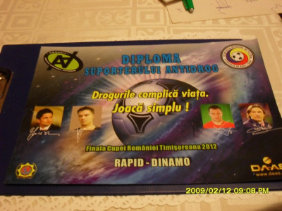Diploma suporter rapid-Dinamo foto