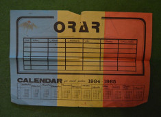 calendar - orar pionieresc anul scolar 1984-1985, 30x20cm, cu tricolor foto