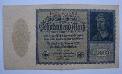 Reichsbanknote 10000 mark 1922 - bancnota 10000 marci 19 ianuarie 1922 Berlin foto