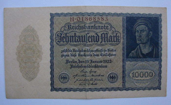 Reichsbanknote 10000 mark 1922 - bancnota 10000 marci 19 ianuarie 1922 Berlin