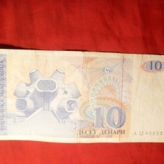 Bancnota 10 Dinari Macedonia 1993 , cal.Buna