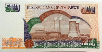 Bancnota exotica 500 DOLARI - ZIMBABWE, anul 2001 * Cod 835 = UNC foto