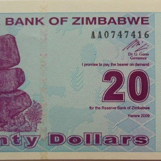 Bancnota exotica 20 DOLARI - ZIMBABWE, anul 2009 * Cod 836 = UNC